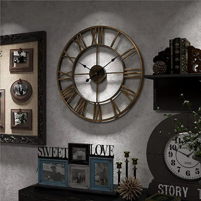 Solara Gilded Large Wall Clock – Vintage Roman Numerals for Timeless Elegance