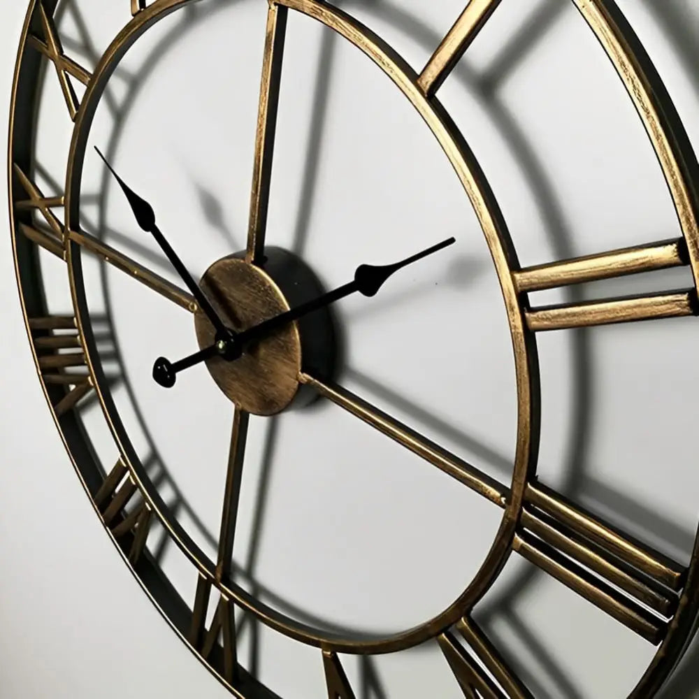Solara Gilded Large Wall Clock – Vintage Roman Numerals for Timeless Elegance