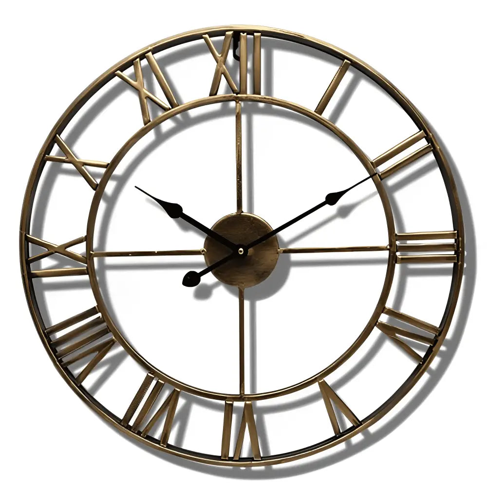 Solara Gilded Large Wall Clock – Vintage Roman Numerals for Timeless Elegance