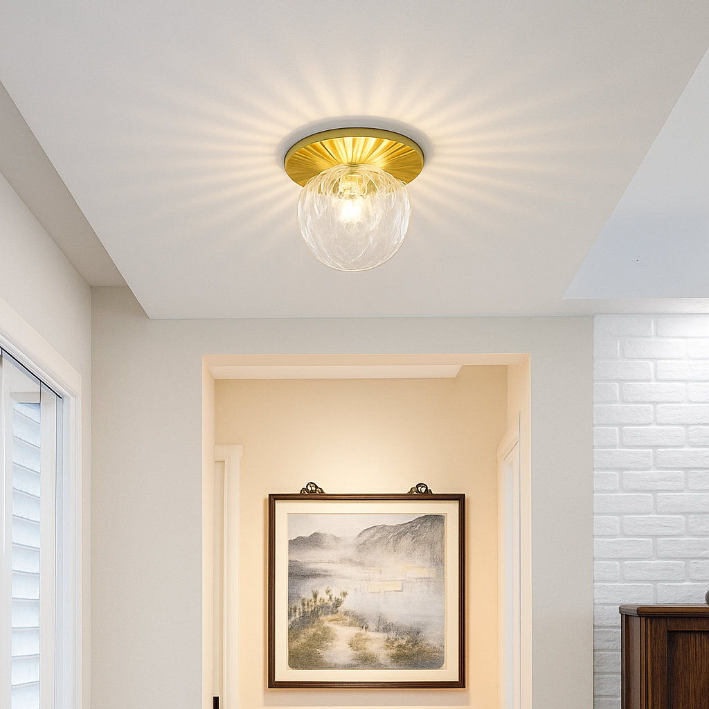 Gavelle Modern Gold LED Ceiling Light Fixture – Elegant Glass Dome Design for Cozy Spaces