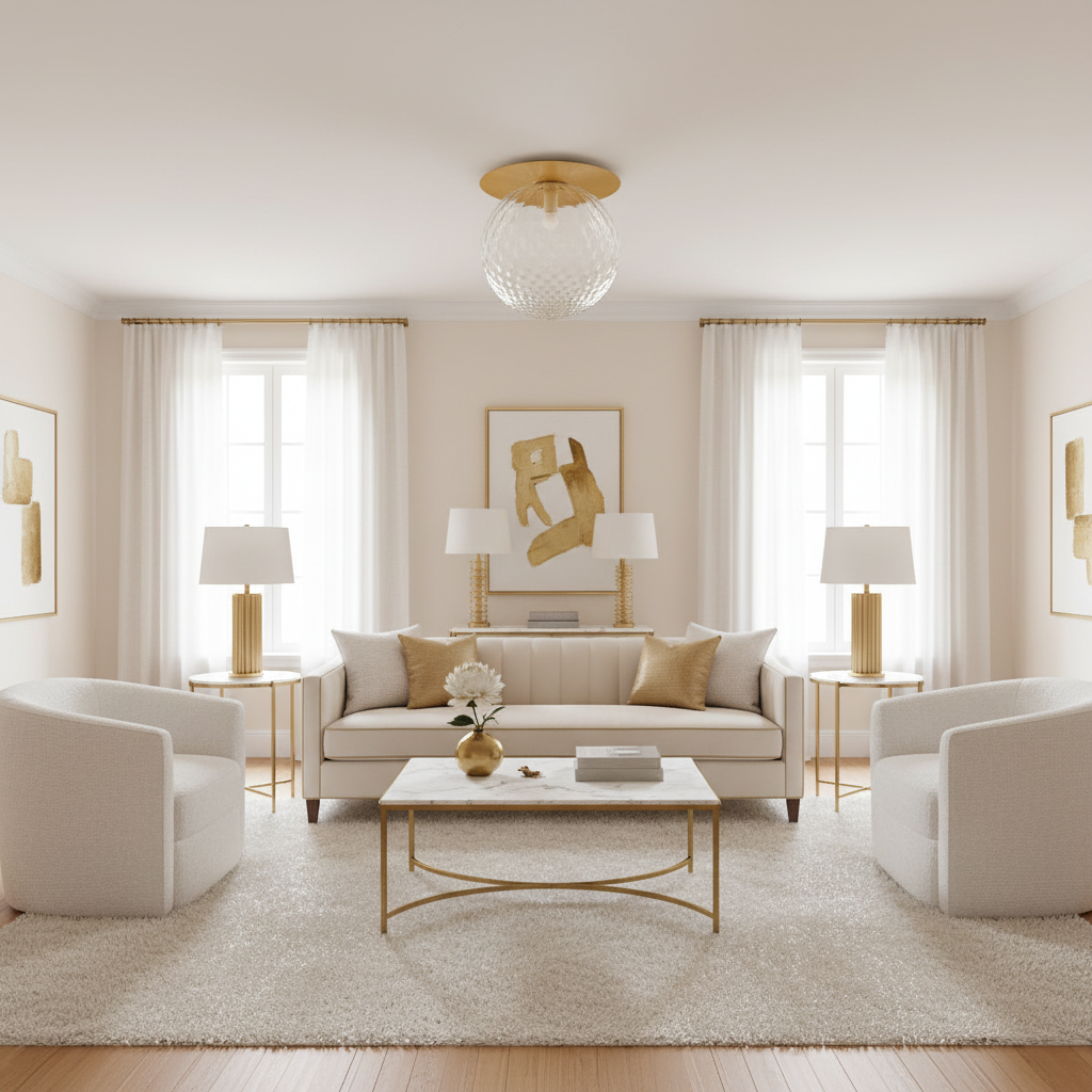 Gavelle Modern Gold LED Ceiling Light Fixture – Elegant Glass Dome Design for Cozy Spaces