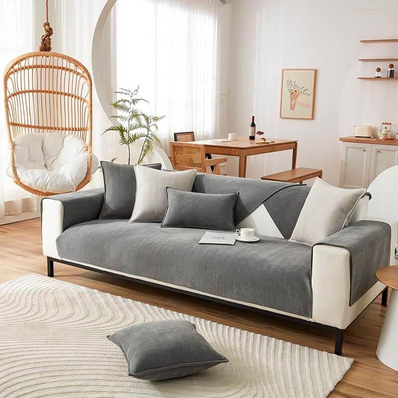 Perin Herringbone Chenille Couch Cover – Stylish Pet-Friendly Slipcover Protector