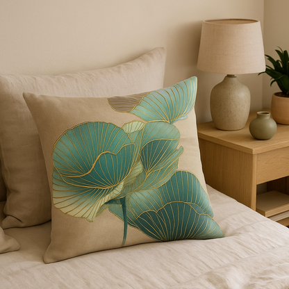 Jastin Artistic Cushion Cover – Elegant Ginkgo Design for Versatile Use