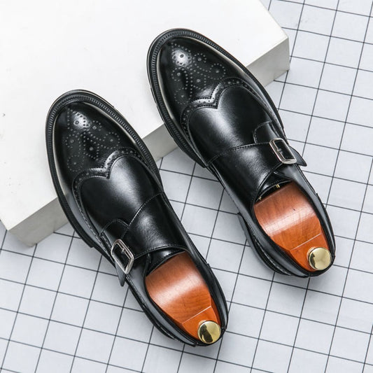 Dominic Men's Black Dress Shoes – Stylish Monk Strap Wingtip for Business Casual