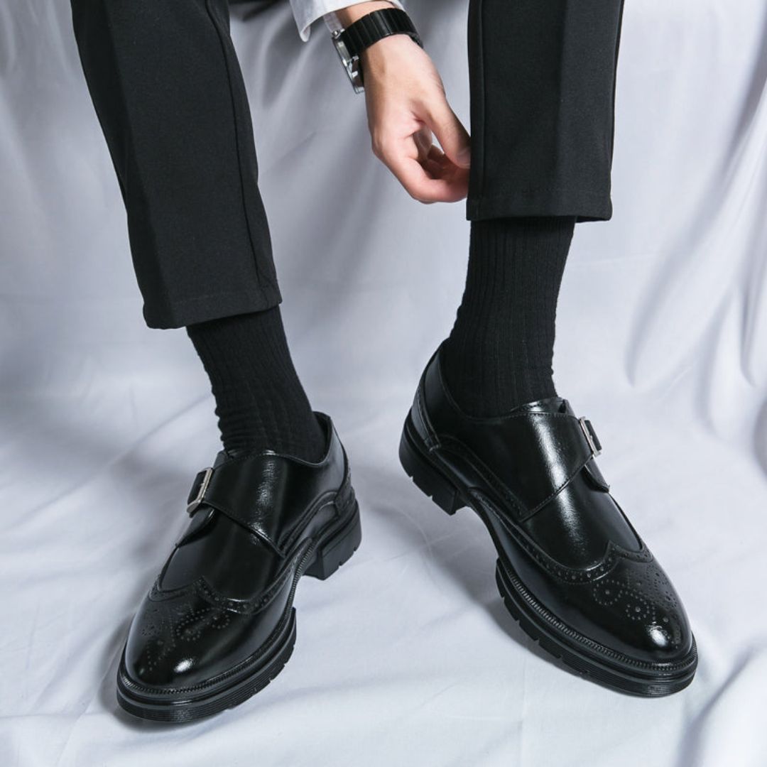 Dominic Men's Black Dress Shoes – Stylish Monk Strap Wingtip for Business Casual