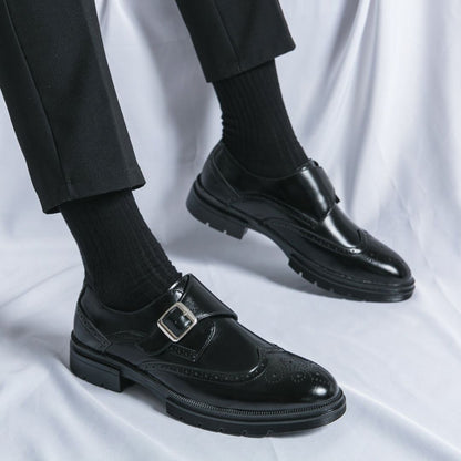 Dominic Men's Black Dress Shoes – Stylish Monk Strap Wingtip for Business Casual