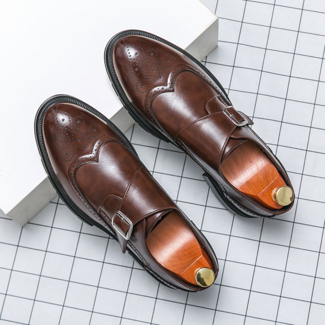 Dominic Men's Black Dress Shoes – Stylish Monk Strap Wingtip for Business Casual
