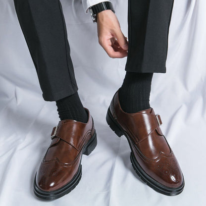 Dominic Men's Black Dress Shoes – Stylish Monk Strap Wingtip for Business Casual