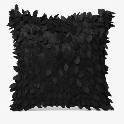 Leaf Design Elegant Black 3D Cushion Cover – Textured Polyester Sofa Accent Decor