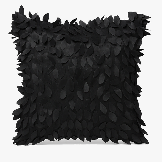 Leaf Design Elegant Black 3D Cushion Cover – Textured Polyester Sofa Accent Decor