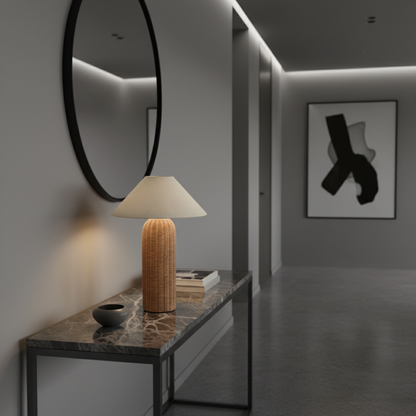 Lunara Natural Rattan Bedroom Lamp – Handcrafted Table Light for Cozy Ambiance