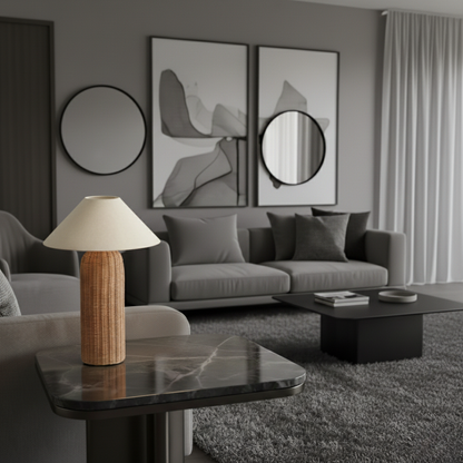 Lunara Natural Rattan Bedroom Lamp – Handcrafted Table Light for Cozy Ambiance