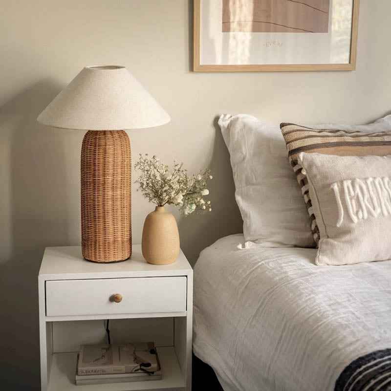 Lunara Natural Rattan Bedroom Lamp – Handcrafted Table Light for Cozy Ambiance
