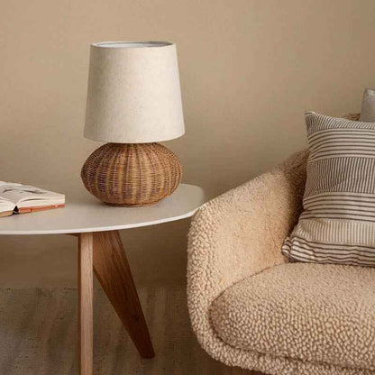 Lunara Natural Rattan Bedroom Lamp – Handcrafted Table Light for Cozy Ambiance