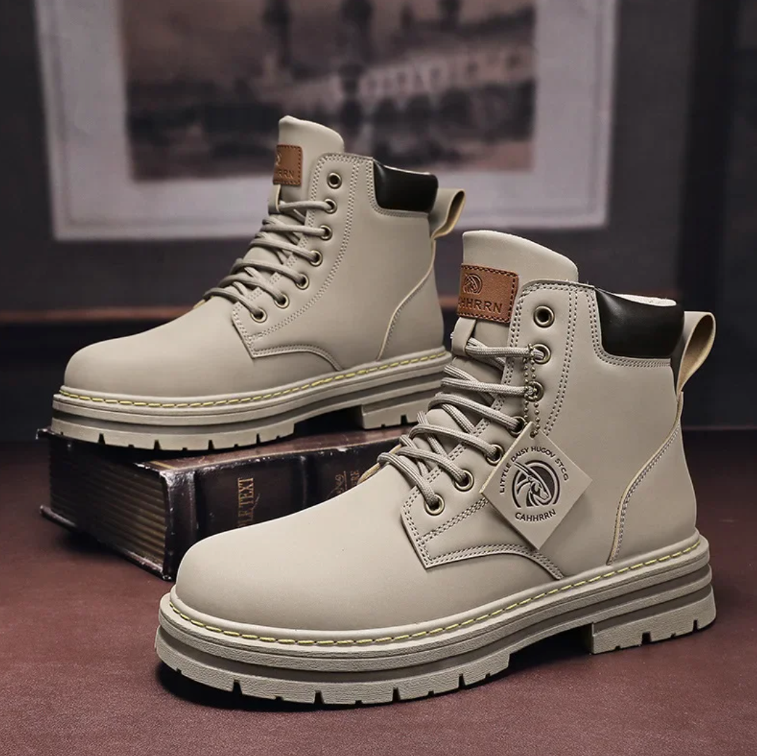 Dave Men's Leather Lace-Up Boots – Water-Repellent Comfort for Daily Wear