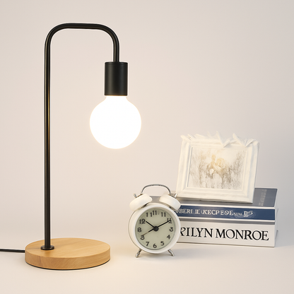 Lorvian Vintage Desk Lamp E27 – Nordic Style with Warm Wooden Base