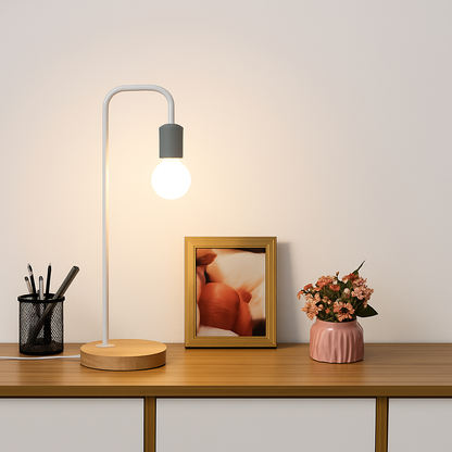 Lorvian Vintage Desk Lamp E27 – Nordic Style with Warm Wooden Base