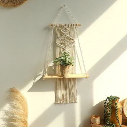 Mara Boho Macrame Wall Shelf – Handcrafted Floating Shelf for Stylish Decor