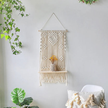 Mara Boho Macrame Wall Shelf – Handcrafted Floating Shelf for Stylish Decor