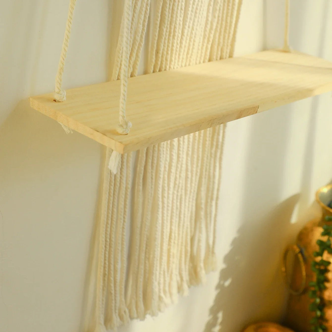 Mara Boho Macrame Wall Shelf – Handcrafted Floating Shelf for Stylish Decor