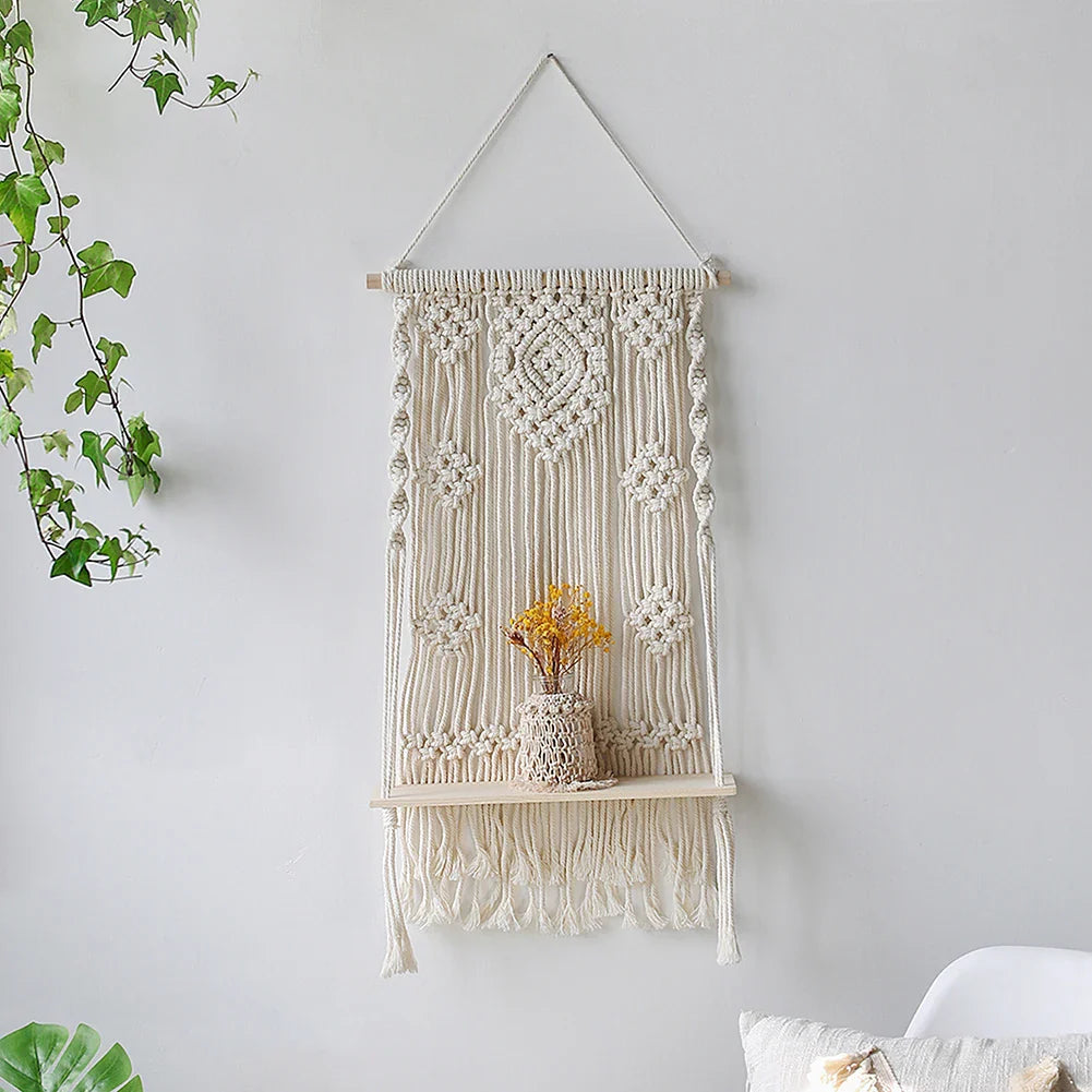 Mara Boho Macrame Wall Shelf – Handcrafted Floating Shelf for Stylish Decor