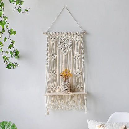 Mara Boho Macrame Wall Shelf – Handcrafted Floating Shelf for Stylish Decor
