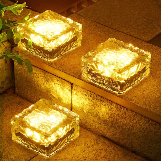 Ice Outdoor Solar Garden Lights – Modern Ice Cube Design for Night time Ambiance  -Set of 4