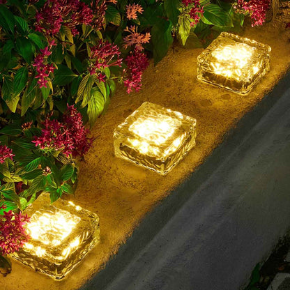 Ice Outdoor Solar Garden Lights – Modern Ice Cube Design for Night time Ambiance  -Set of 4