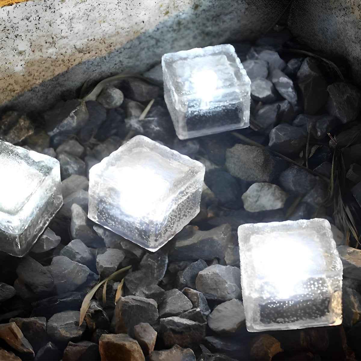 Ice Outdoor Solar Garden Lights – Modern Ice Cube Design for Night time Ambiance  -Set of 4