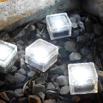 Ice Outdoor Solar Garden Lights – Modern Ice Cube Design for Night time Ambiance  -Set of 4