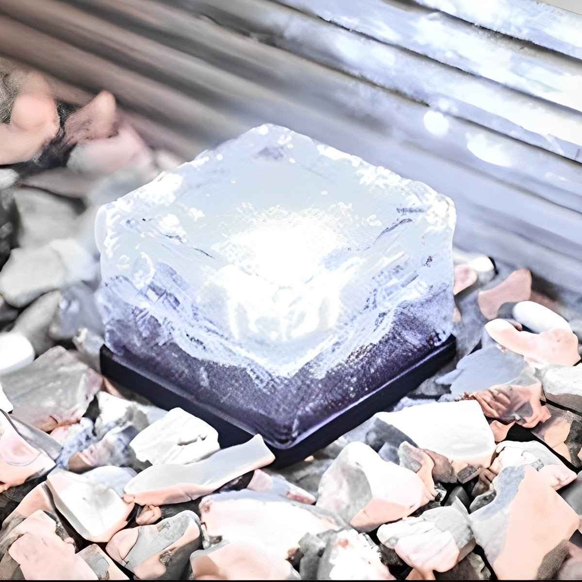 Ice Outdoor Solar Garden Lights – Modern Ice Cube Design for Night time Ambiance  -Set of 4