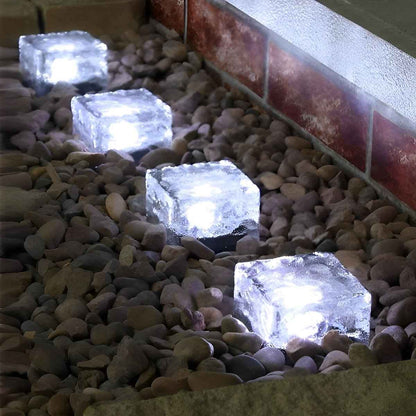 Ice Outdoor Solar Garden Lights – Modern Ice Cube Design for Night time Ambiance  -Set of 4