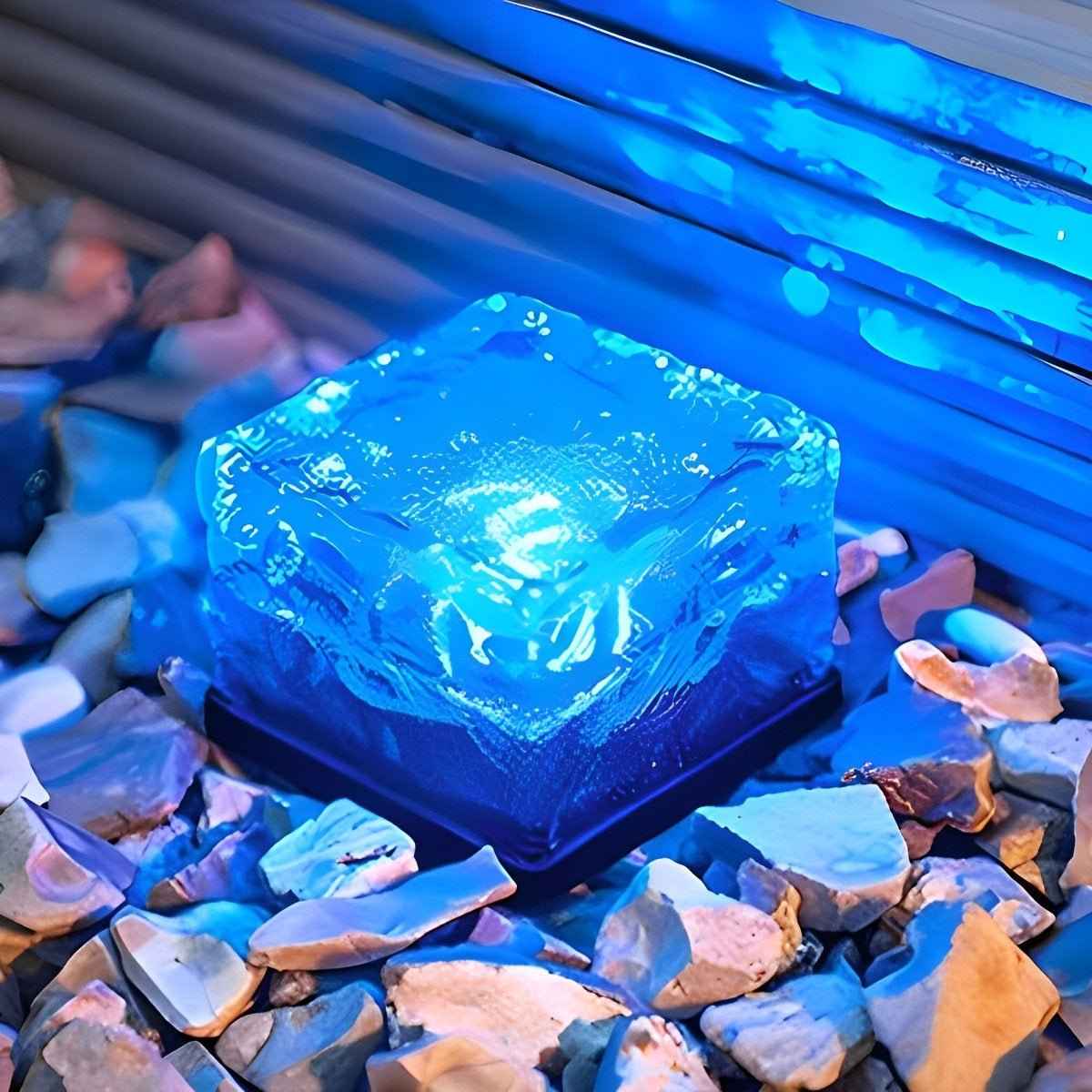 Ice Outdoor Solar Garden Lights – Modern Ice Cube Design for Night time Ambiance  -Set of 4