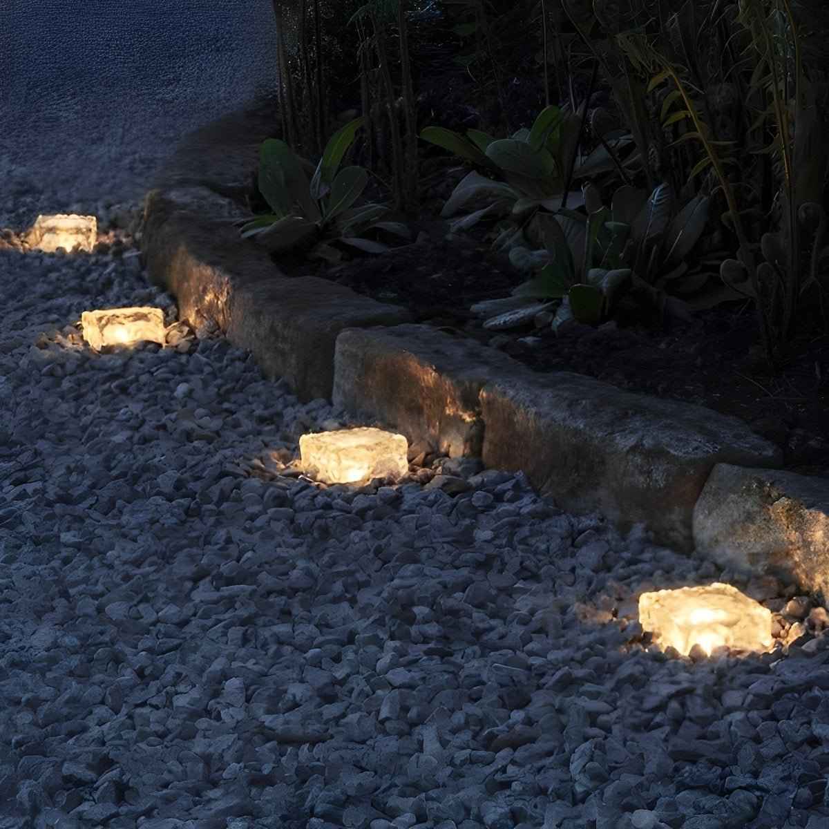 Ice Outdoor Solar Garden Lights – Modern Ice Cube Design for Night time Ambiance  -Set of 4