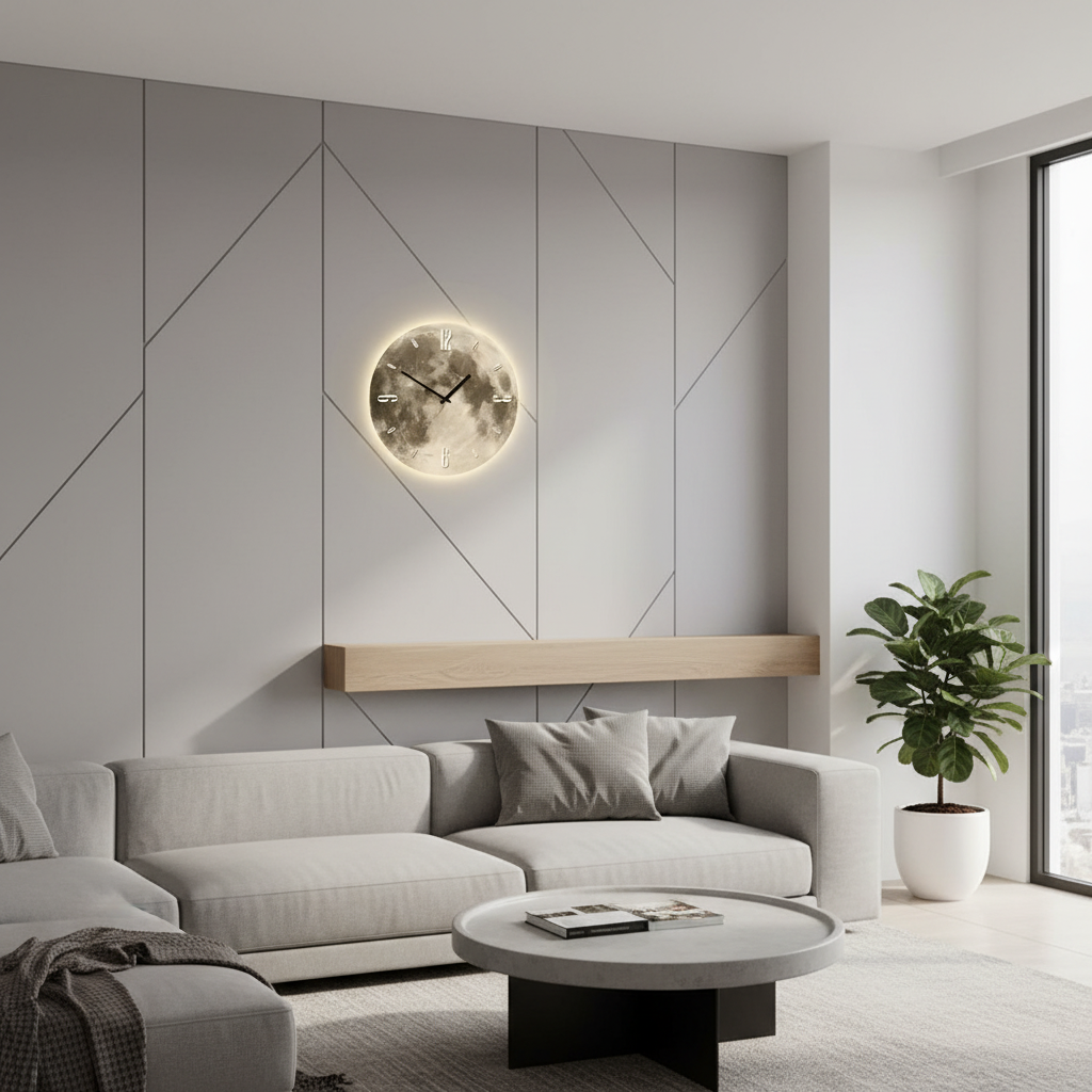 Mosaic Large Wall Clock – Unique Moon Design for Elegant Living Spaces