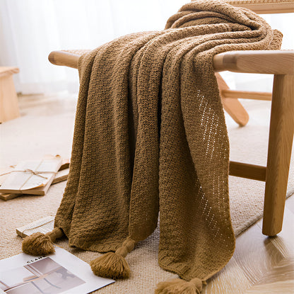 Selvo Waffle Knit Blanket – Stylish Tassel Design for Home Comfort
