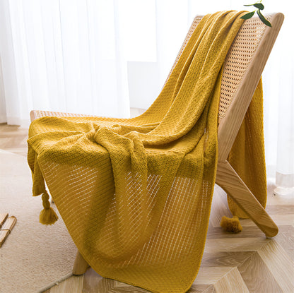Selvo Waffle Knit Blanket – Stylish Tassel Design for Home Comfort