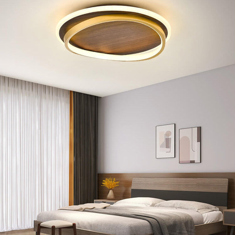 Nira Modern Walnut Grain LED Flush Mount Ceiling Light – Stylish Illumination for Any Space