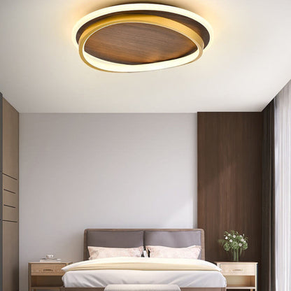 Nira Modern Walnut Grain LED Flush Mount Ceiling Light – Stylish Illumination for Any Space