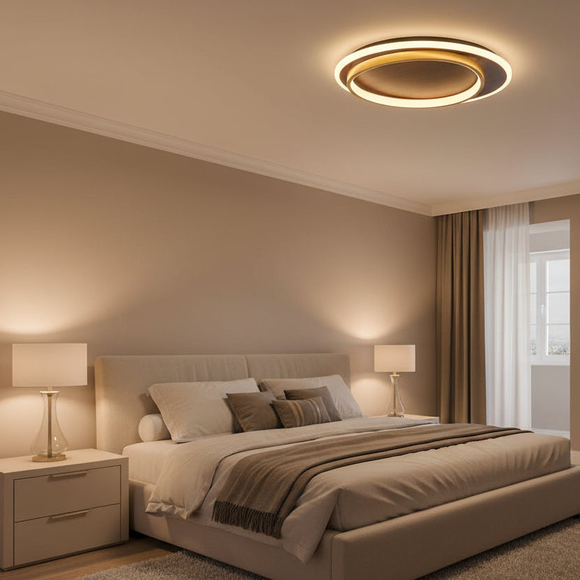 Nira Modern Walnut Grain LED Flush Mount Ceiling Light – Stylish Illumination for Any Space