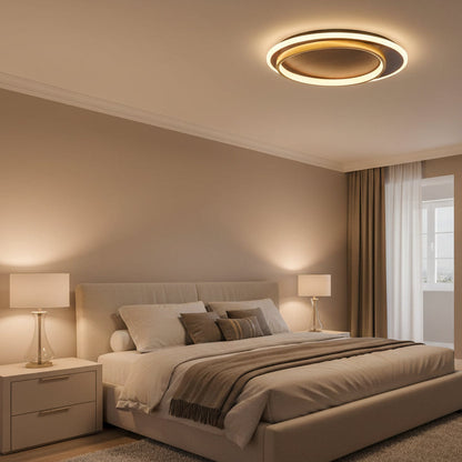 Nira Modern Walnut Grain LED Flush Mount Ceiling Light – Stylish Illumination for Any Space