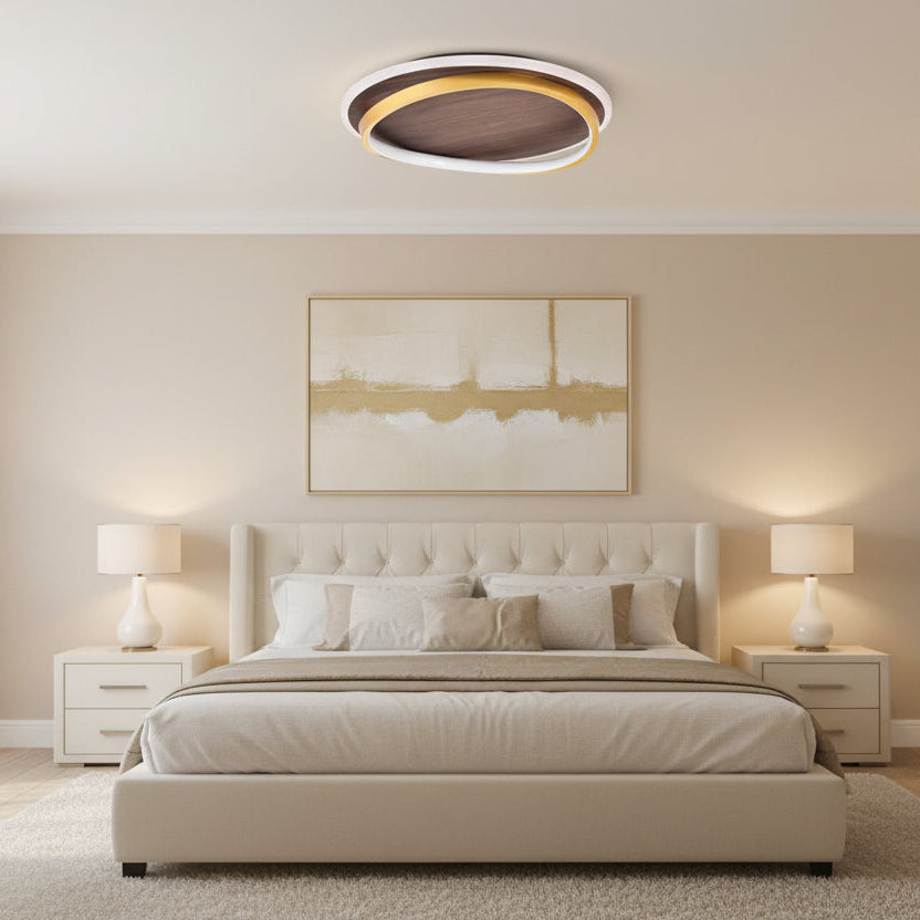 Nira Modern Walnut Grain LED Flush Mount Ceiling Light – Stylish Illumination for Any Space