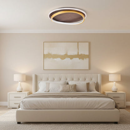 Nira Modern Walnut Grain LED Flush Mount Ceiling Light – Stylish Illumination for Any Space