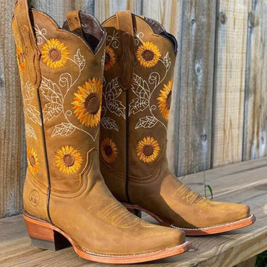 Sinead Women's Cowboy Boots – Unique Sunflower Embroidery for Stylish Comfort