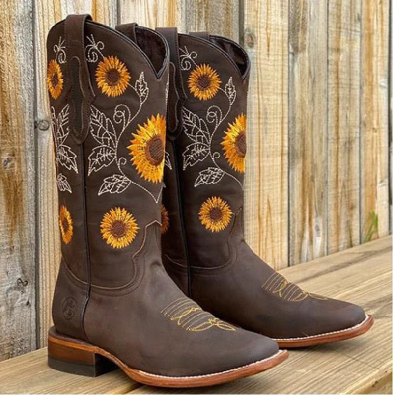 Sinead Women's Cowboy Boots – Unique Sunflower Embroidery for Stylish Comfort