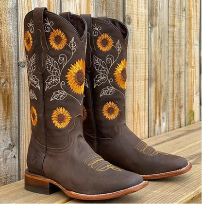 Sinead Women's Cowboy Boots – Unique Sunflower Embroidery for Stylish Comfort