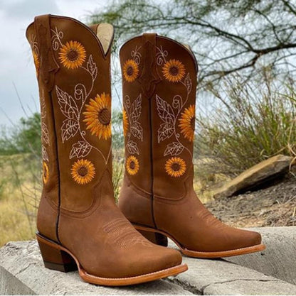 Sinead Women's Cowboy Boots – Unique Sunflower Embroidery for Stylish Comfort