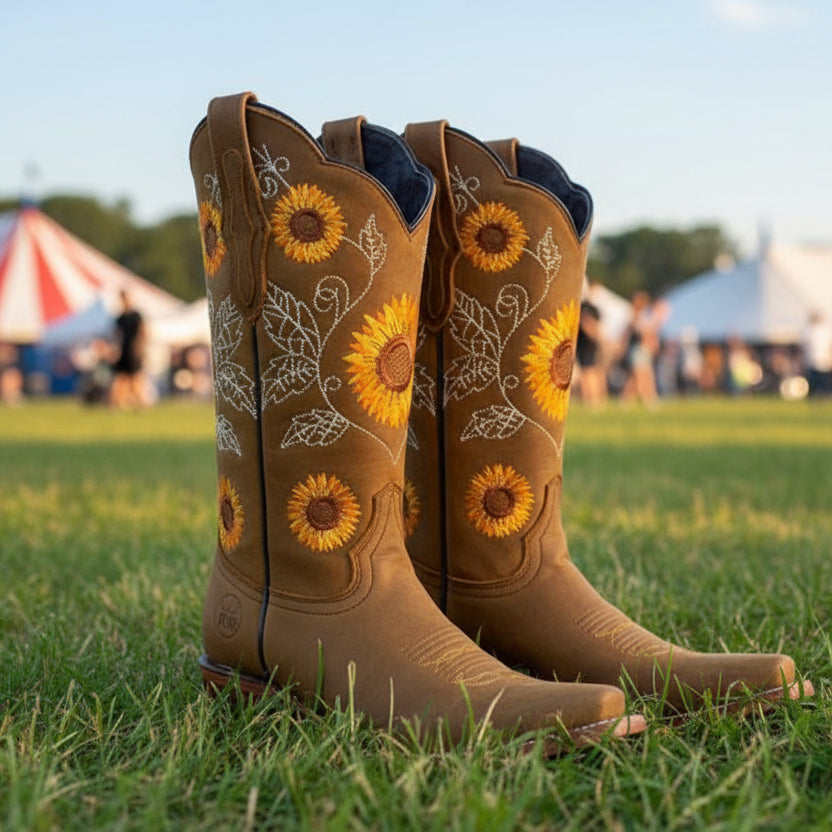 Sinead Women's Cowboy Boots – Unique Sunflower Embroidery for Stylish Comfort