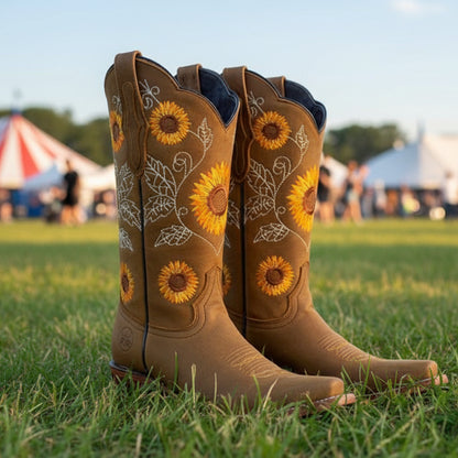 Sinead Women's Cowboy Boots – Unique Sunflower Embroidery for Stylish Comfort