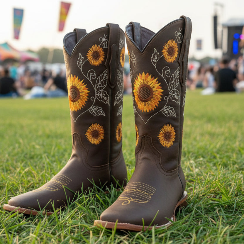 Sinead Women's Cowboy Boots – Unique Sunflower Embroidery for Stylish Comfort